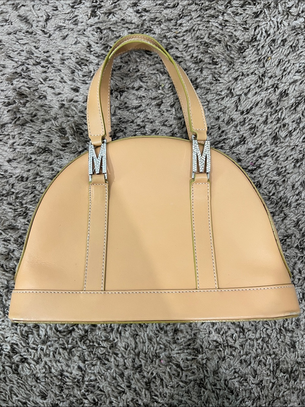 Moschino Vintage Beige Tan Dome Mini Bag with Rhinestone M Hardware